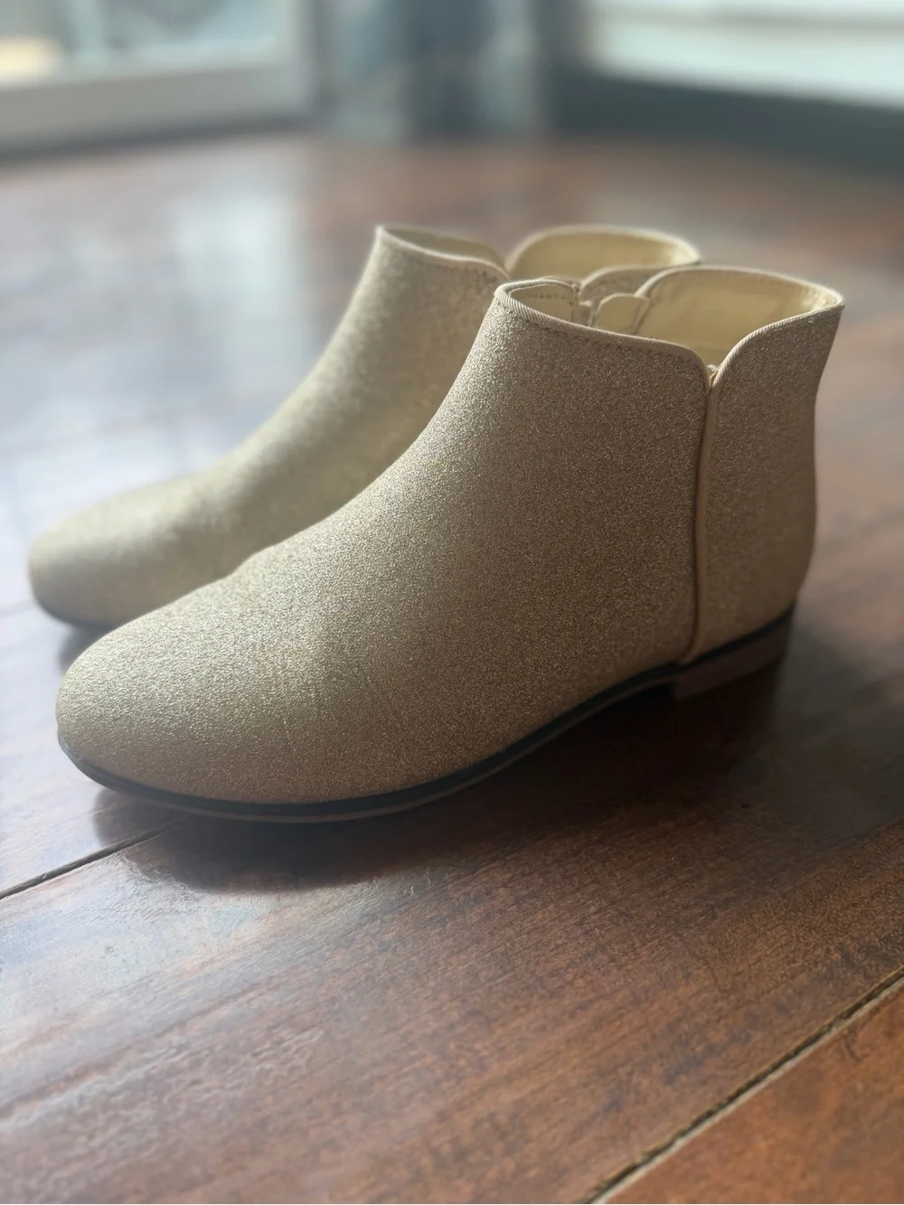 Girls Shimmery Cream Ankle Boots - Side Zip